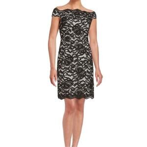 Aidan Mattox Black Lace Off Shoulder Sheath Special Occasion Dress Size 4